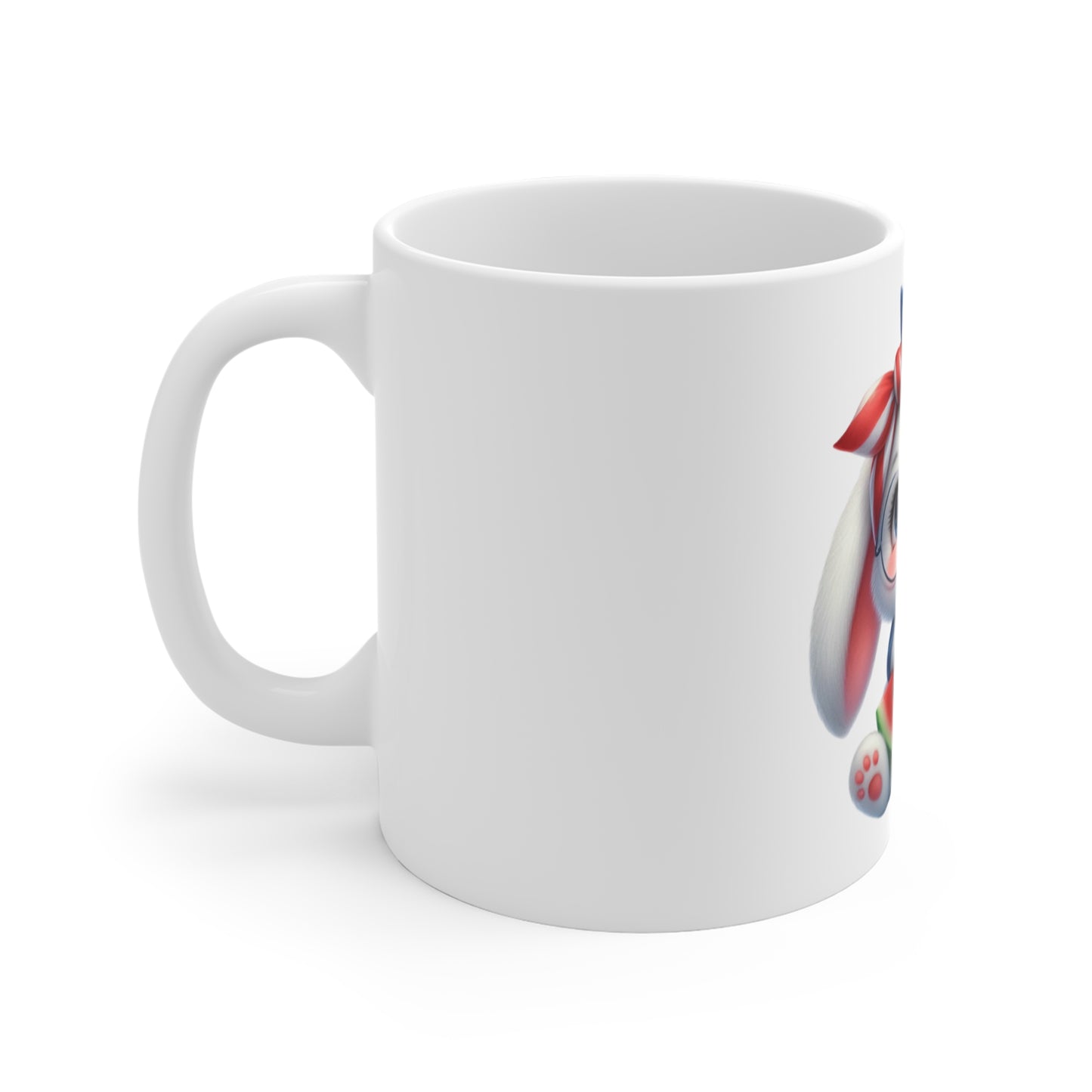 Cute Patriotic Bunny Coffee Mug – Watermelon Animal Mug – Adorable Americana Rabbit Cup – Kawaii Summer Patriotic Mug 11oz