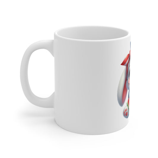 Cute Patriotic Bunny Coffee Mug – Watermelon Animal Mug – Adorable Americana Rabbit Cup – Kawaii Summer Patriotic Mug 11oz