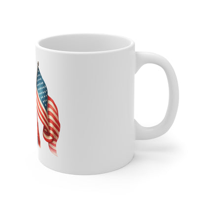 Patriotic Retro Woman with Flag Mug – Vintage American Pin Up Coffee Mug – USA Flag Cup – 4th of July Gift – Classic Americana Style Patriotic Pin-Up Girl Mug — 11oz American Flag Coffee Cup for 4th...