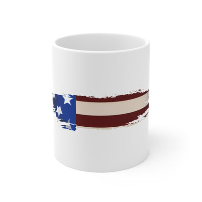 Clean USA Flag Brush Stroke Mug – Minimal American Flag Coffee Cup – Bold Simple Patriotic Design Mug 11oz
