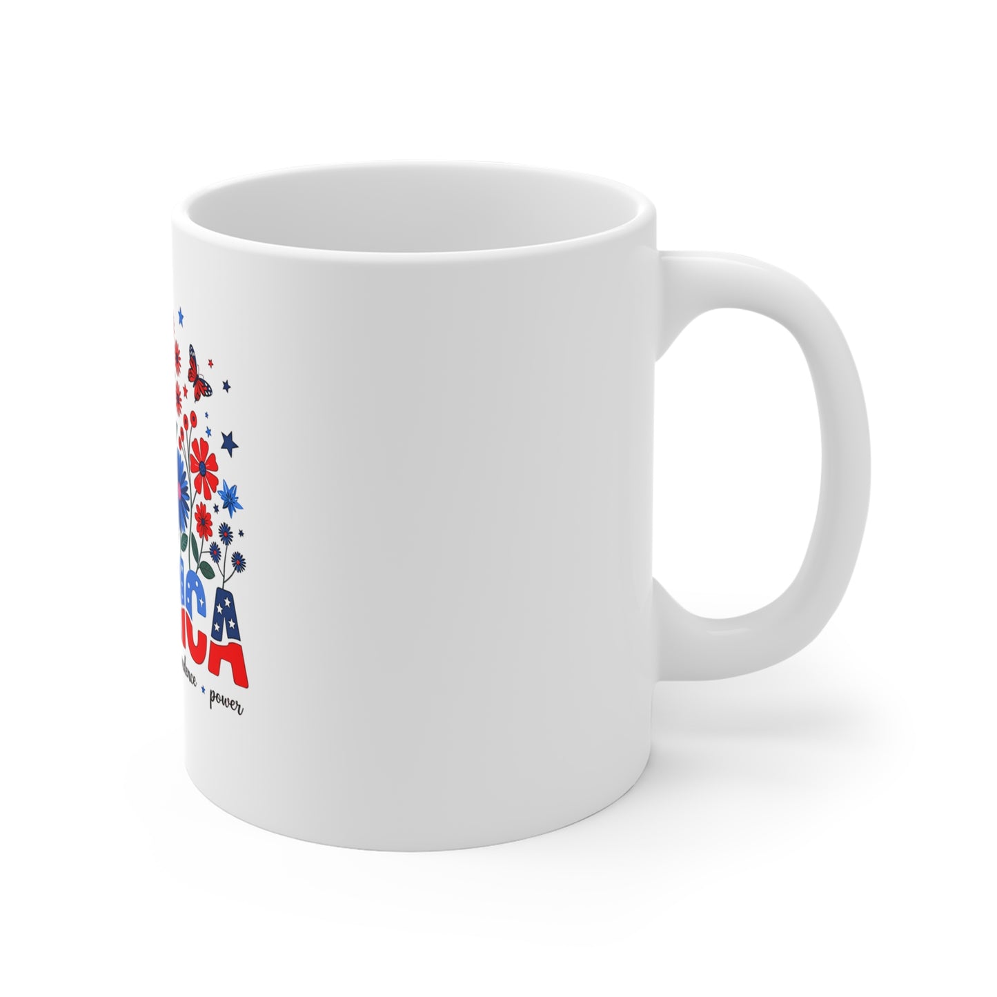 America Floral 11oz Mug — Patriotic Red White Blue Coffee Cup
