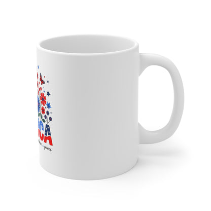 America Floral 11oz Mug — Patriotic Red White Blue Coffee Cup