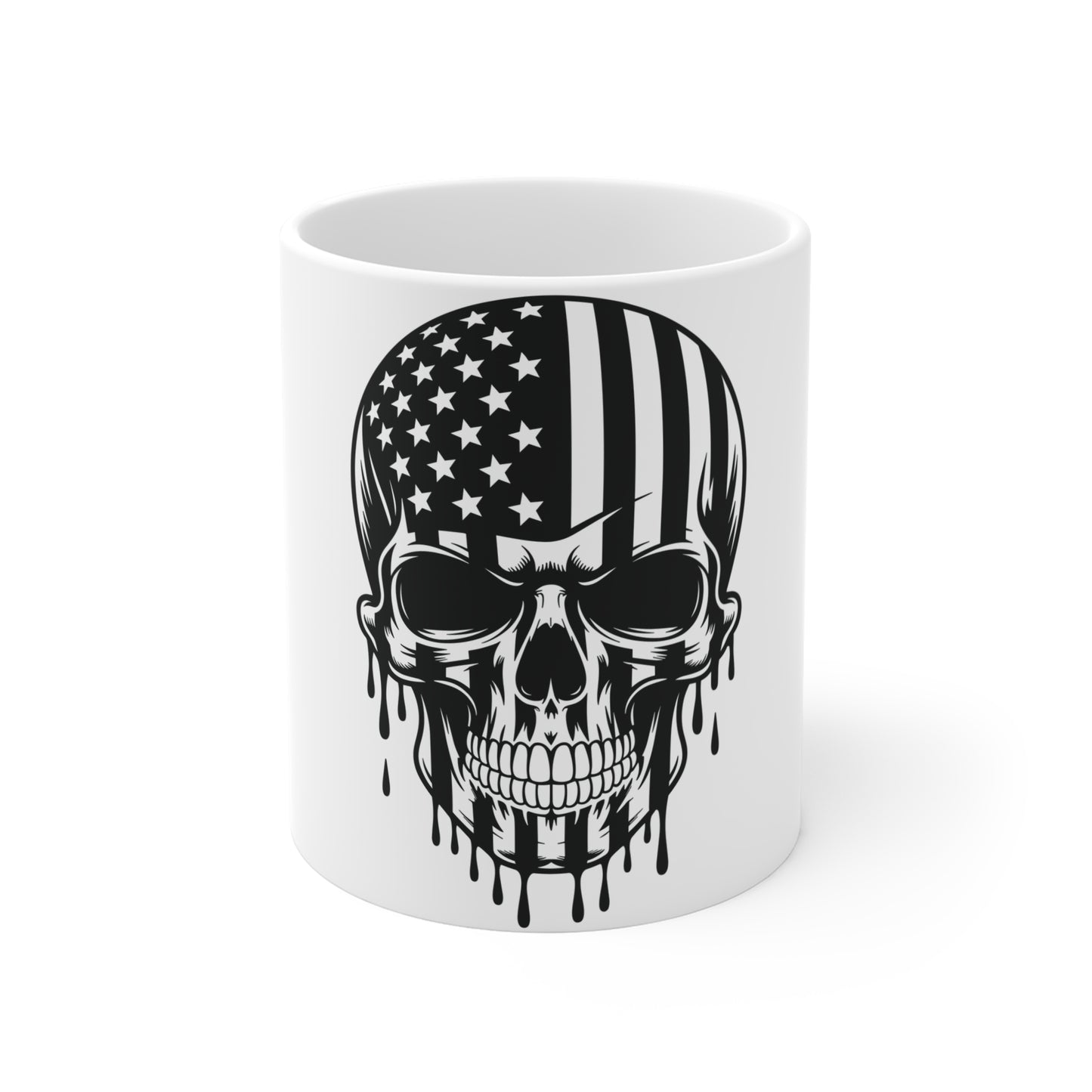 Patriotic Skull Flag Mug – American Flag Skull Coffee Mug – Stealth USA Skull Cup – Bold Tactical Patriot Mug Mug 11oz