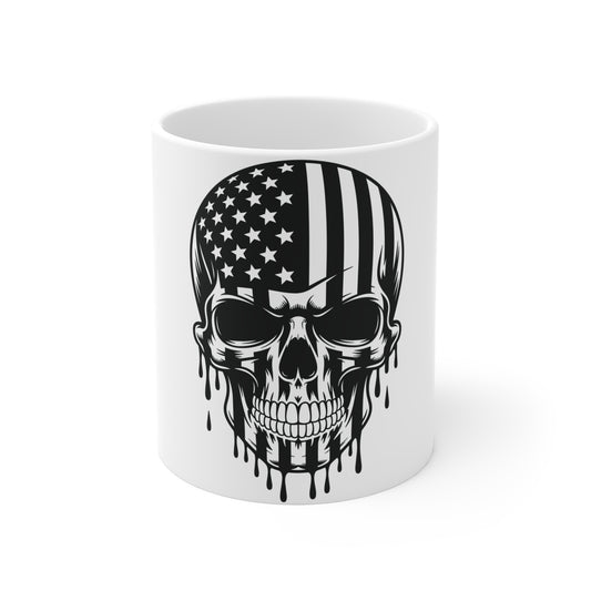 Patriotic Skull Flag Mug – American Flag Skull Coffee Mug – Stealth USA Skull Cup – Bold Tactical Patriot Mug Mug 11oz