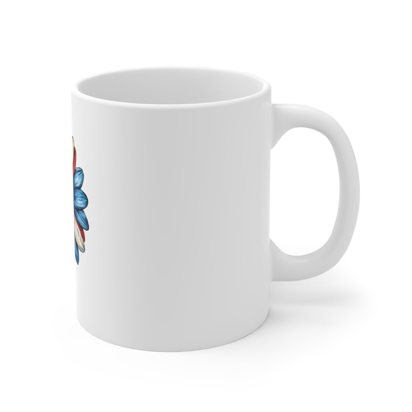 Patriotic Daisy Coffee Mug - Red White Blue Floral 11oz Ceramic