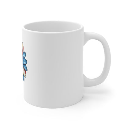 Patriotic Daisy Coffee Mug - Red White Blue Floral 11oz Ceramic