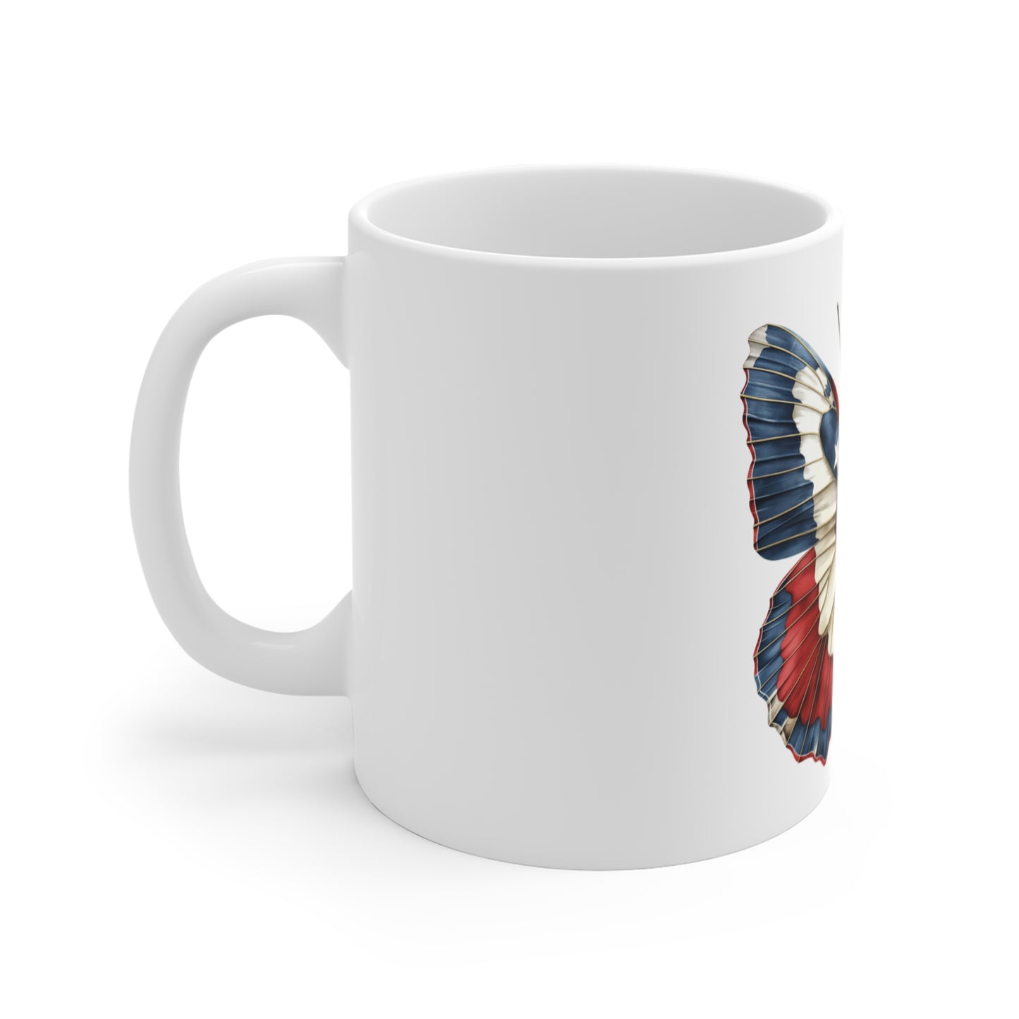 Patriotic Star Butterfly Mug – Vintage Americana Butterfly Coffee Mug – Red White Blue Wing Art Cup – USA Gift Mug Mug 11oz