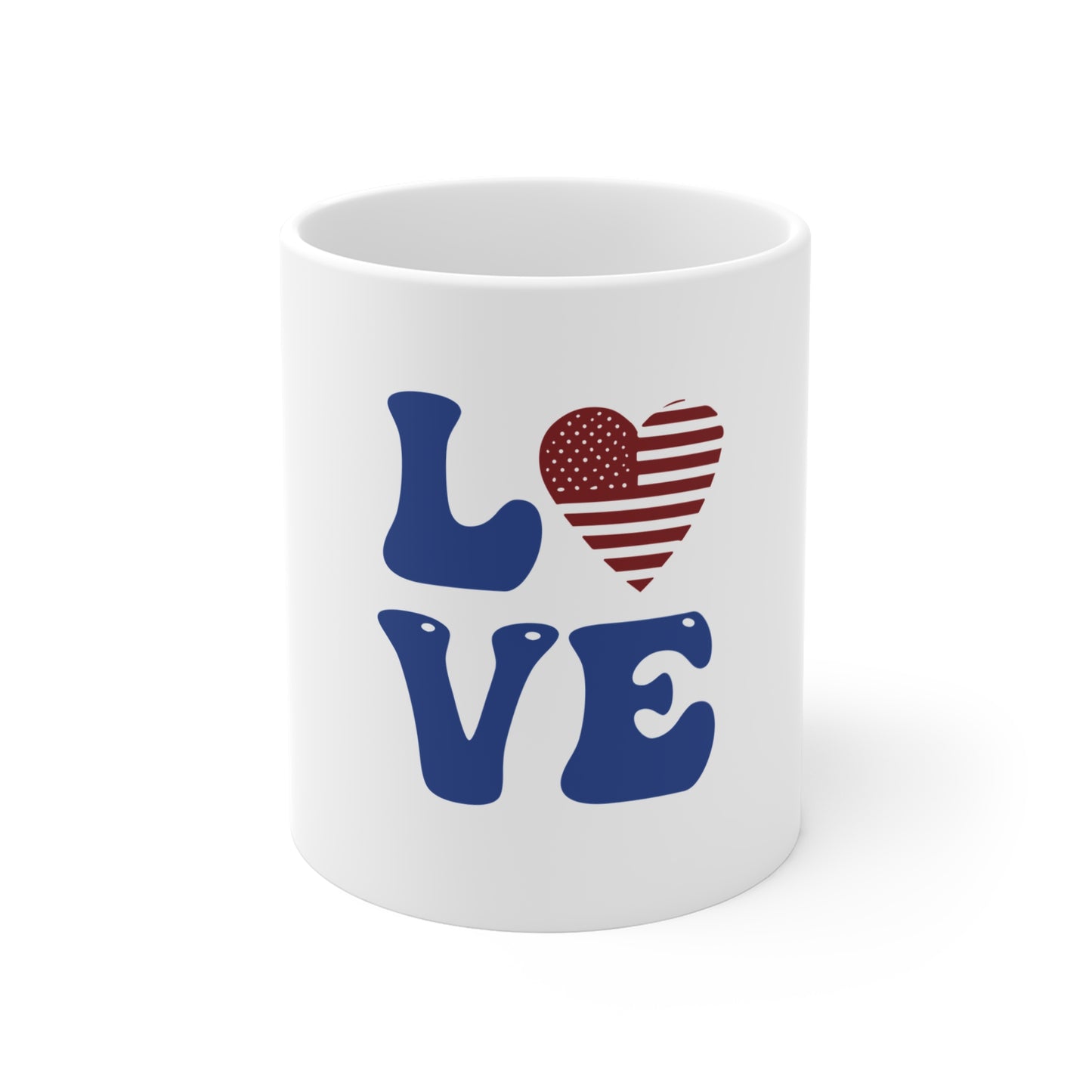 Patriotic LOVE Mug — 11oz American Flag Heart Coffee Cup