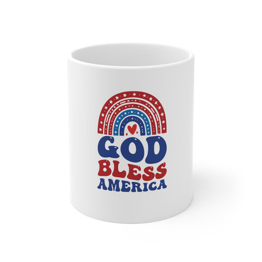 Patriotic Mug — "God Bless America" Red White Blue Coffee Cup