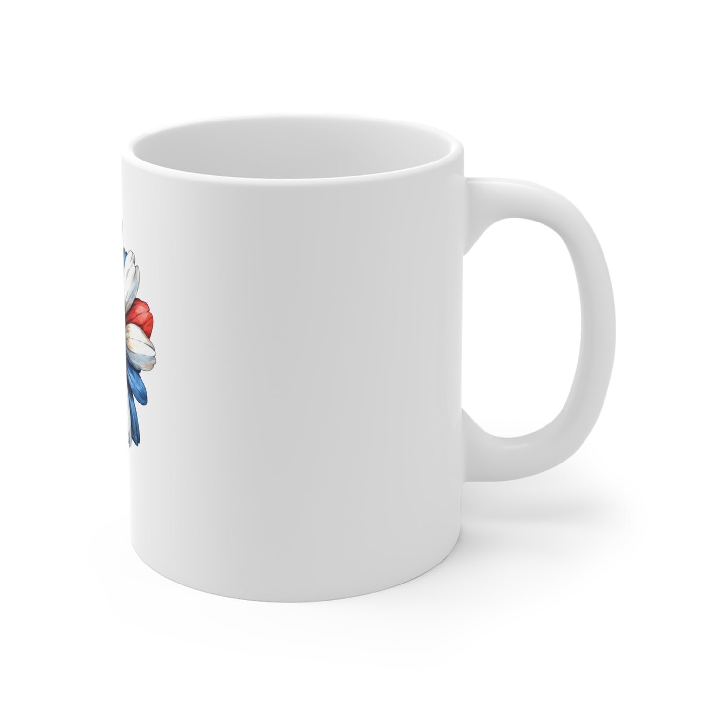 Patriotic Daisy 11oz Coffee Mug — Red White Blue Floral Tea Cup