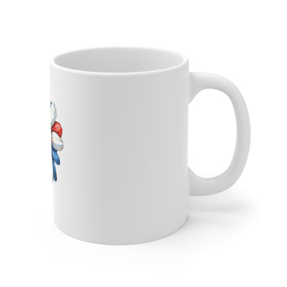 Patriotic Daisy 11oz Coffee Mug — Red White Blue Floral Tea Cup