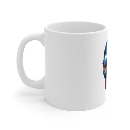 American Flag Skull with Sunglasses Coffee Mug – Patriotic Veteran Skull Mug – USA Pride Aviator Skull Mug 11oz