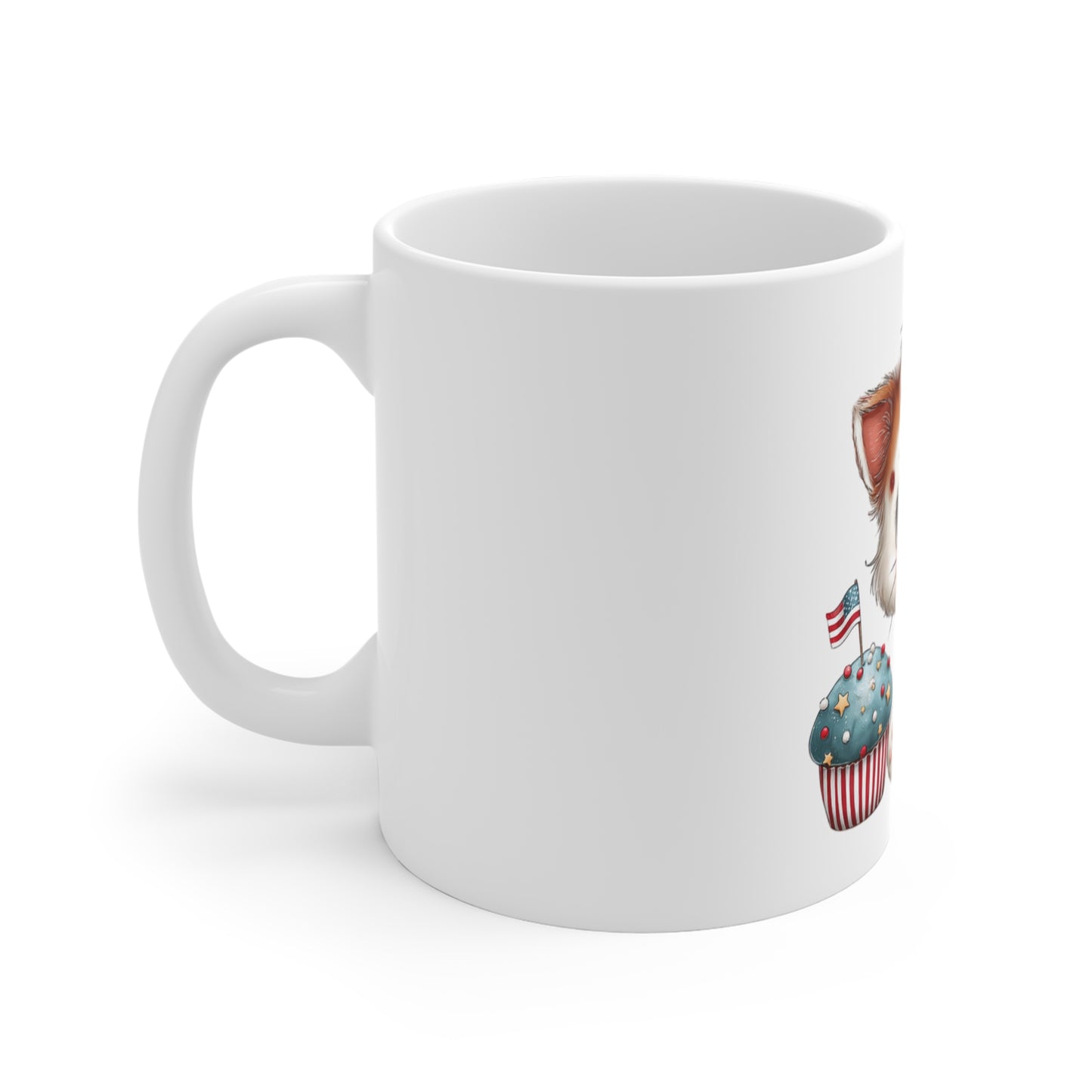 Patriotic Kitten Cupcake Mug – Cute USA Cat Coffee Mug – 4th of July Dessert Cat Mug – Americana Cat Lover Gift Cute Kitten & Cupcake 11oz Mug — Patriotic Blue Sprinkles