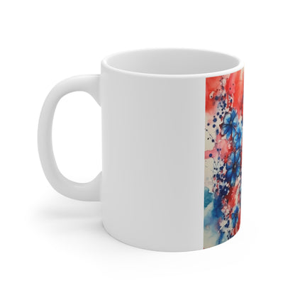 Patriotic Wildflower Coffee Mug – Red White Blue Watercolor Floral Mug – Vibrant Americana Flower Cup – Artistic Bloom Gift — 11oz Coffee Cup...