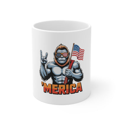 'Merica Gorilla 11oz Coffee Mug – Patriotic American Flag Funny Ape Design