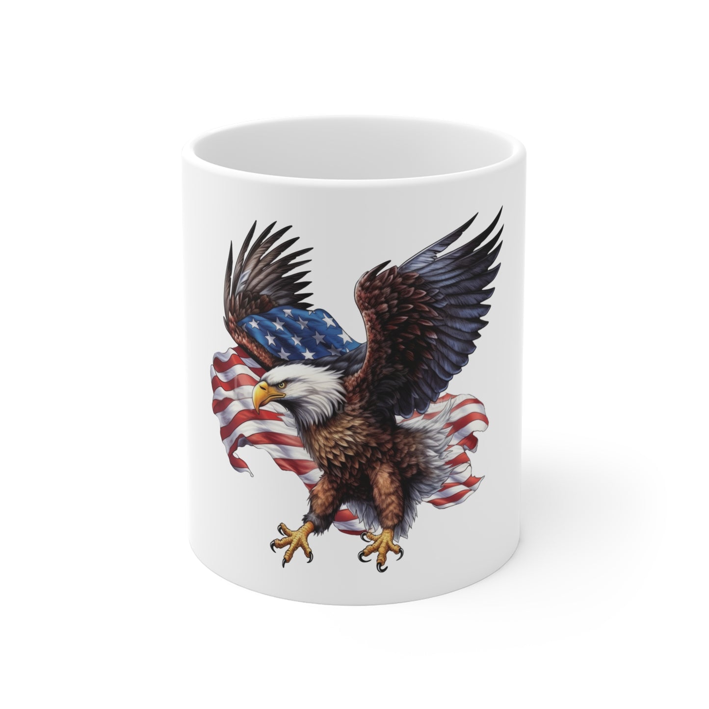 Patriotic Bald Eagle Mug – American Flag 11oz Coffee Cup