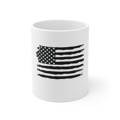Blacked Out American Flag Mug – Stealth USA Flag Coffee Mug – Minimalist Tactical Patriotic Cup – Modern American Pride Gift Mug 11oz