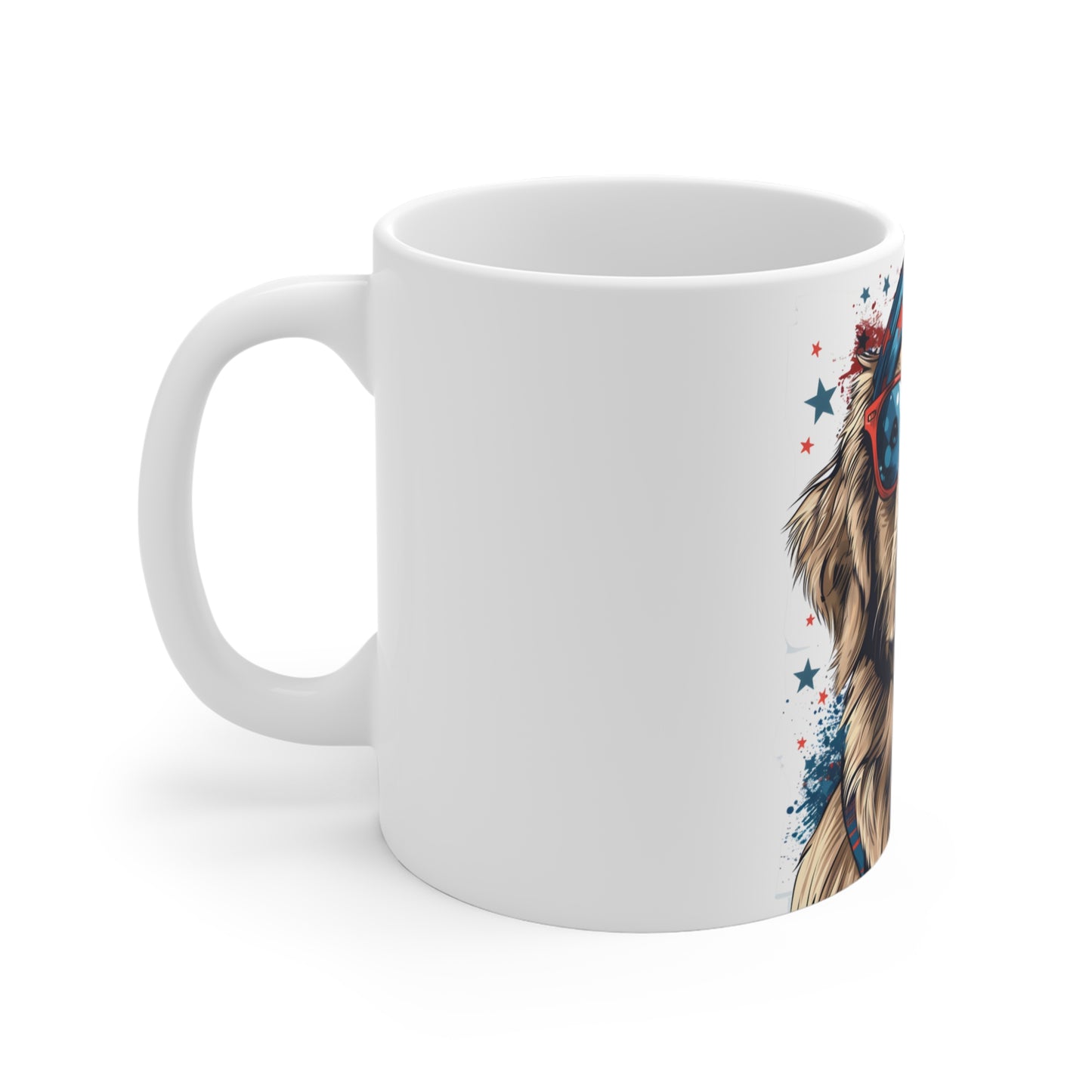Patriotic Dog Sunglasses Coffee Mug – USA Bandana Pup Mug – Cool American Dog Art Cup – Fun 4th of July Gift Mug 11oz