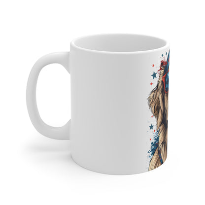 Patriotic Dog Sunglasses Coffee Mug – USA Bandana Pup Mug – Cool American Dog Art Cup – Fun 4th of July Gift Mug 11oz
