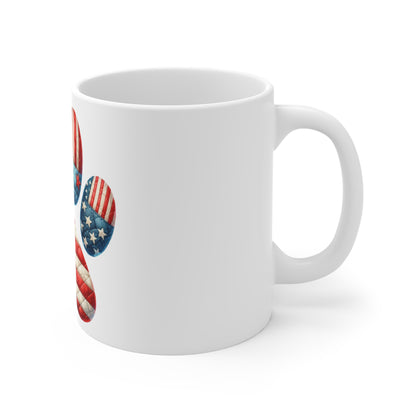 American Flag Dog Paw Coffee Mug – Bold Patchwork USA Paw Print Mug – Red White Blue Dog Lover Mug – Patriotic Pet Gift Cup Patriotic Paw Print Mug — American Flag Dog Lover 11oz Coffee Cup