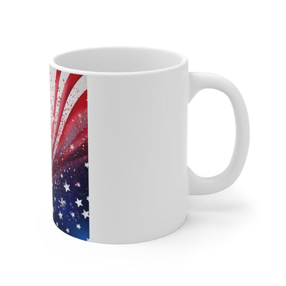 Patriotic Ribbon Burst Coffee Mug – Red White Blue Wave Mug – Starry Glitter Americana Cup – Dynamic USA Design American Flag Wave 11oz Coffee Mug – Patriotic Stars & Stripes Gift for Fourth of July...