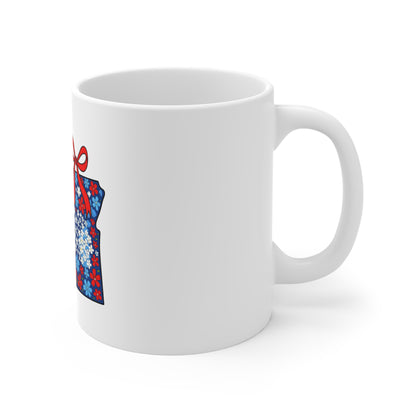 Oregon Floral State Map 11oz Coffee Mug — Red, White & Blue Daisy Gift