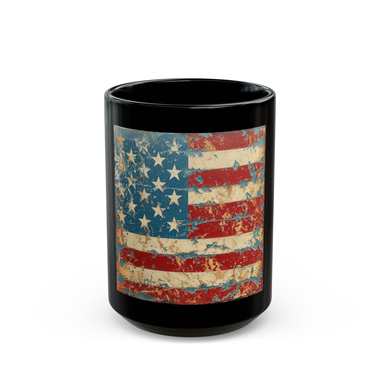 Distressed American Flag Black Mug — Vintage USA Coffee Cup (11oz/15oz)