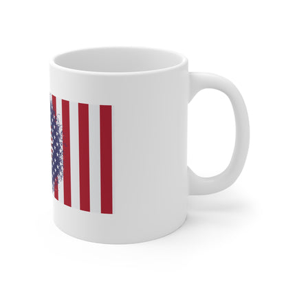 Patriotic Sunflower Coffee Mug – American Flag Floral Mug – Red White Blue Flower Cup – Artistic Americana Gift Mug 11oz