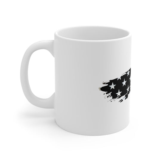 Grunge USA Flag Brush Stroke Mug – High Contrast American Flag Coffee Cup – Bold Patriotic Black & Red Design Mug 11oz