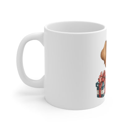 Cute Patriotic Puppy Gift Mug – 4th of July Dog Coffee Mug – Americana Puppy Present Cup – Red White Blue Pet Lover Gift Cute Puppy Christmas Mug — 11oz Gift Dog Mug with Present Design