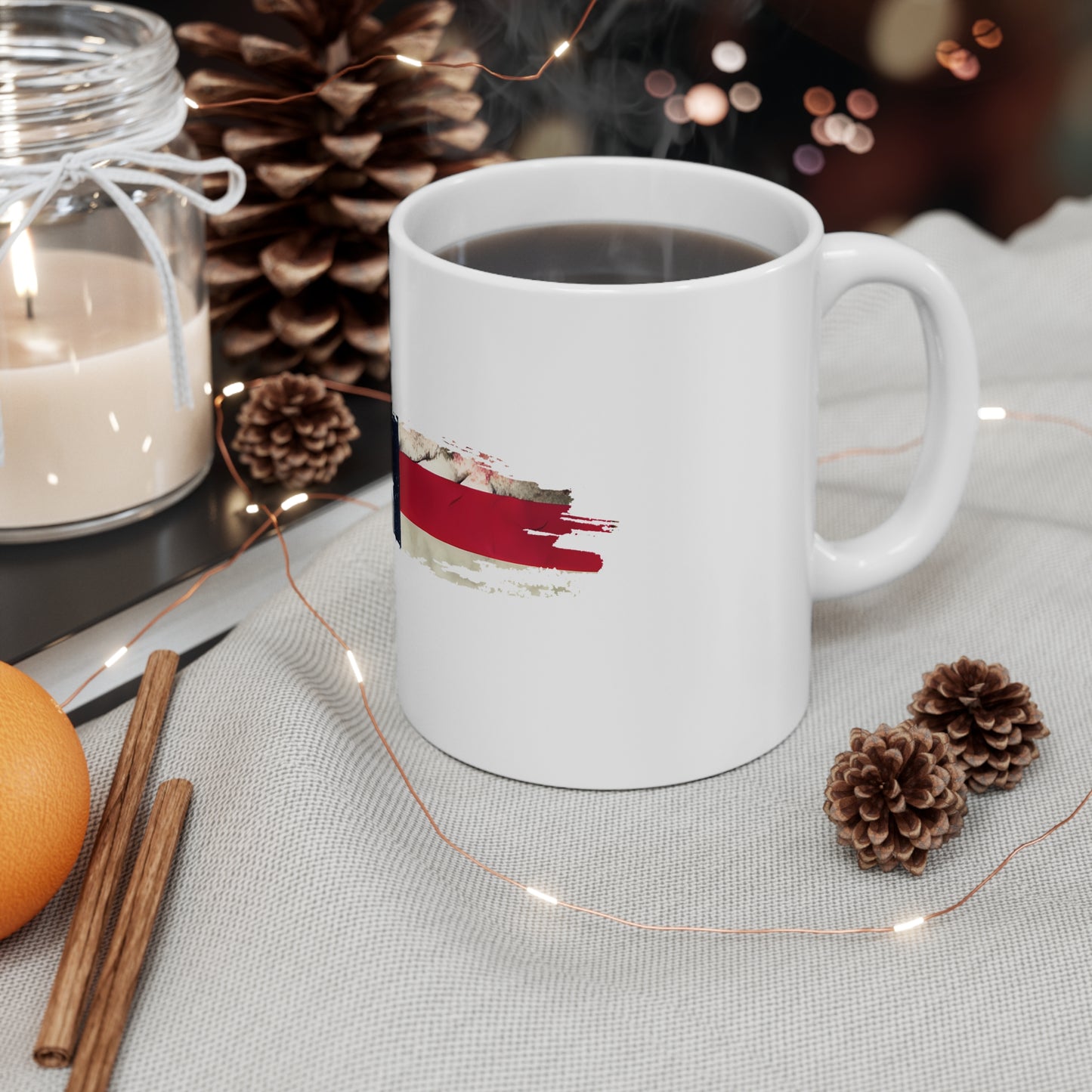 Distressed USA Flag Brush Stroke Mug – Patriotic Red White Blue Coffee Cup – Minimalist American Pride Design Mug 11oz