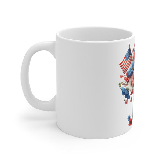 Patriotic Wildflower Mason Jar Coffee Mug – American Flag Floral Mug – Red White Blue Bouquet Cup – Americana Summer Gift Mug Patriotic Mason Jar Floral Mug — Americana Red White Blue Coffee Cup (11...