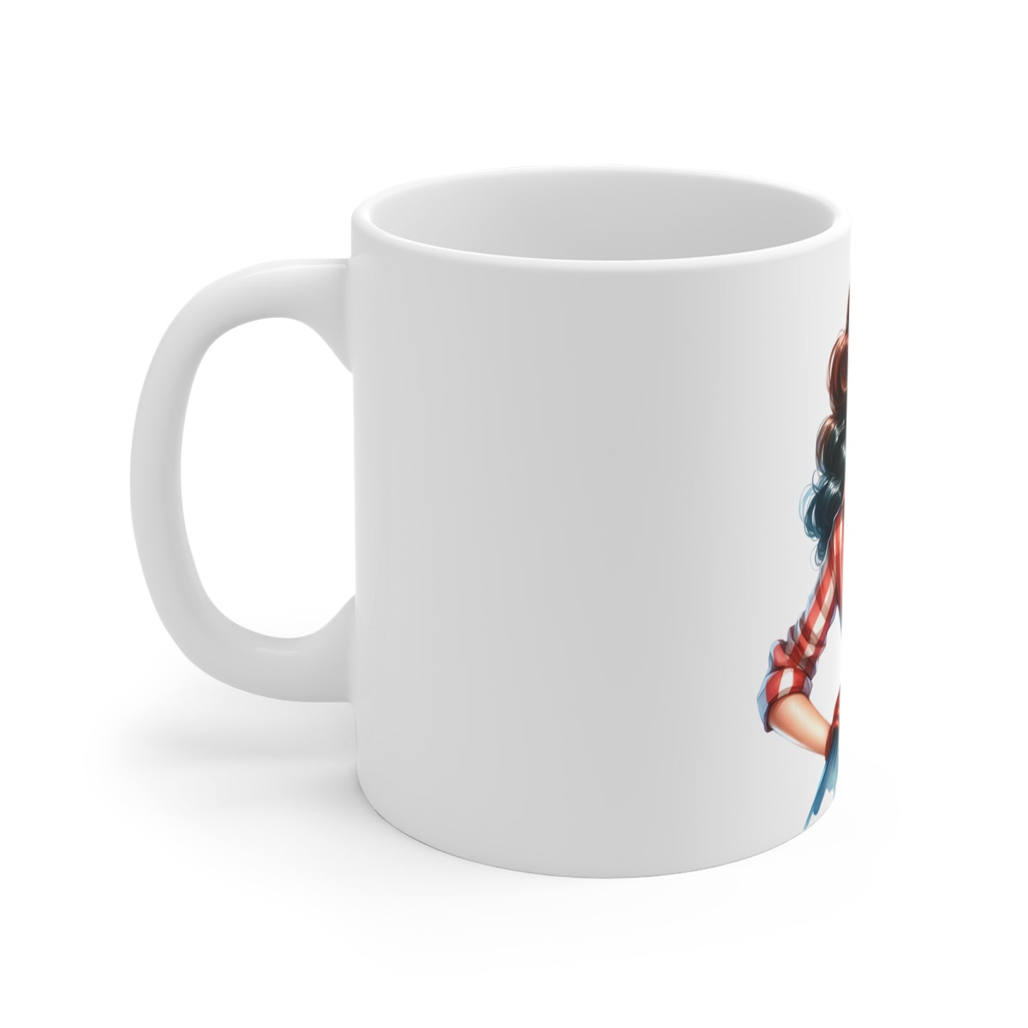 Patriotic Retro Woman with Flag Mug – Vintage Pin Up Americana Coffee Mug – USA Flag Girl Cup – 4th of July Gift – Bold Classic Style Mug Patriotic Pin-Up Girl 11oz Coffee Mug — American Flag Vintage...