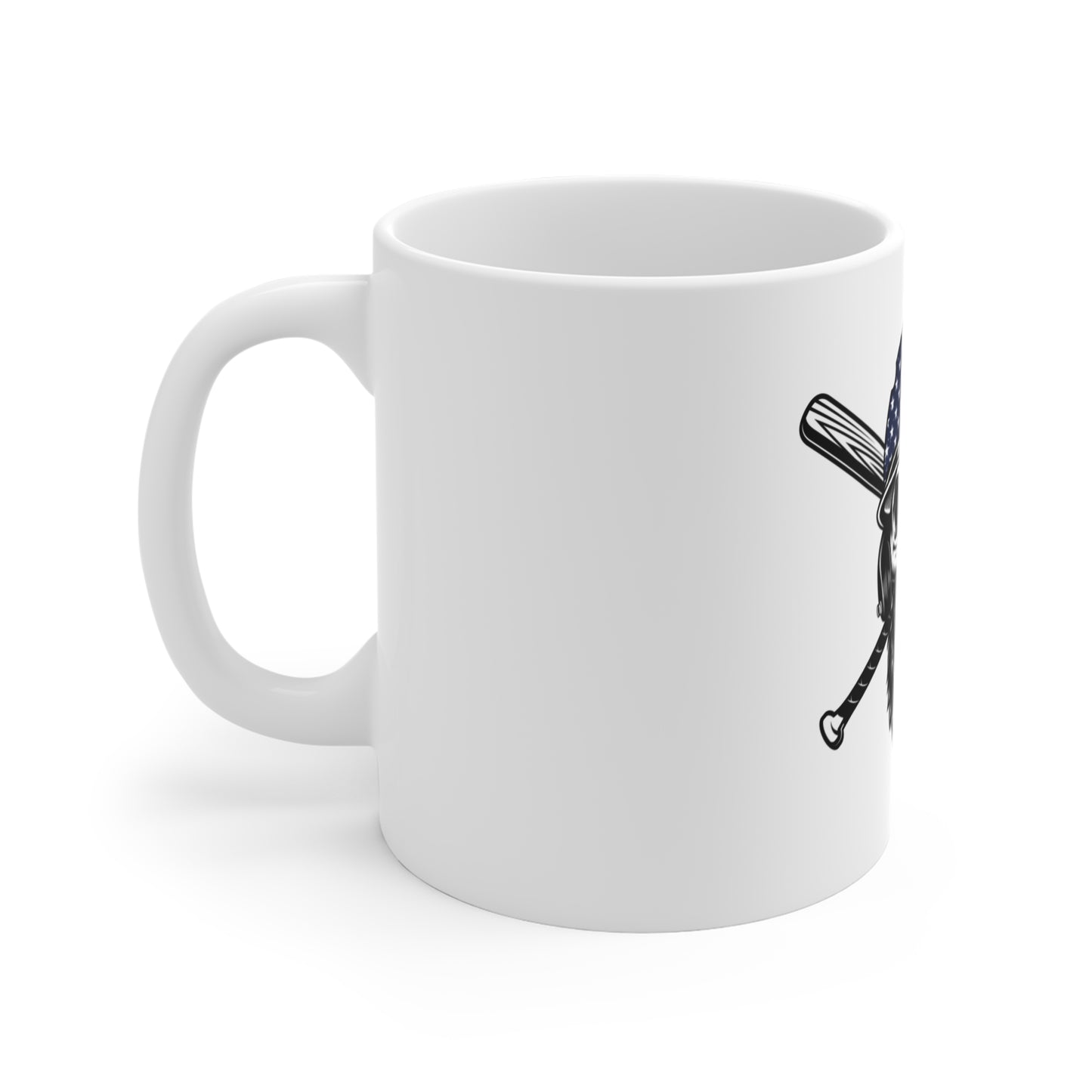 American Flag Baseball Skull Mug – Patriotic Skull Coffee Cup – USA Sports Freedom Design Mug 11oz