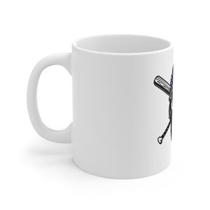 American Flag Baseball Skull Mug – Patriotic Skull Coffee Cup – USA Sports Freedom Design Mug 11oz