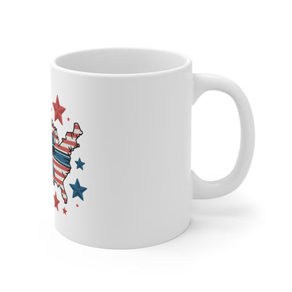 Patriotic USA Map Mug — Red, White & Blue Stars Coffee Cup (11 oz)