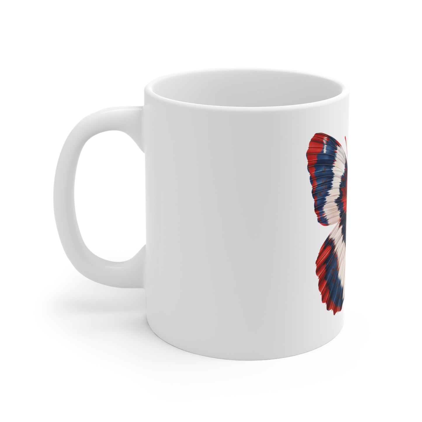 Patriotic Feathered Butterfly Mug – Red White Blue Textured Wing Coffee Mug – Americana Soft Edge Art Cup – USA Gift Mug Mug 11oz