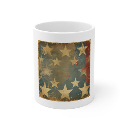 Vintage American Stars Coffee Mug – Distressed Patriotic Star Pattern Mug – Antique USA Flag Inspired Cup – Rustic Americana Gift Vintage American Stars Mug — Distressed Patriotic Coffee Cup (11oz...