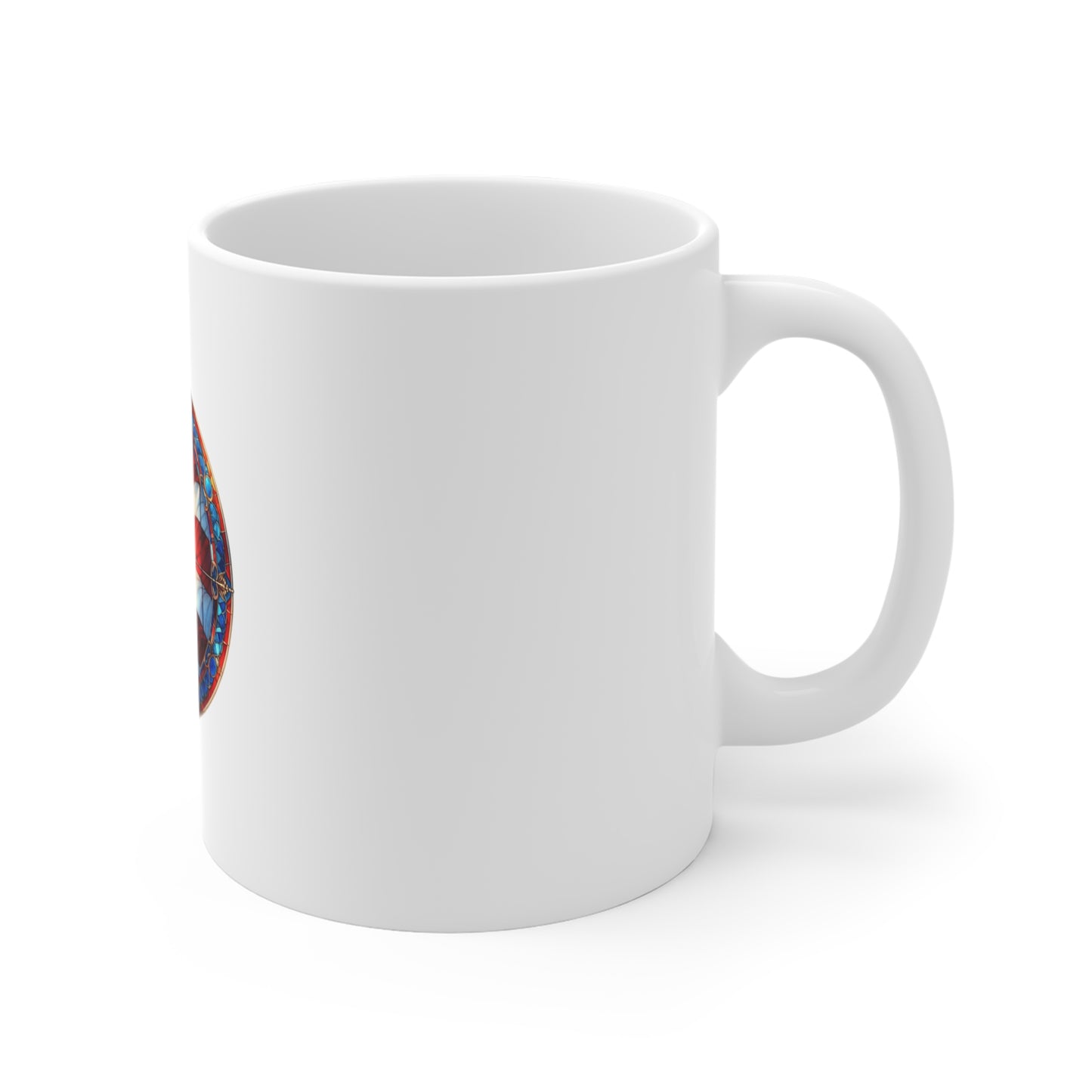 Stained Glass American Flag Mug – Radiant Flag Coffee Mug – Patriotic Sunburst USA Cup – Red White Blue Americana Gift Mug 11oz