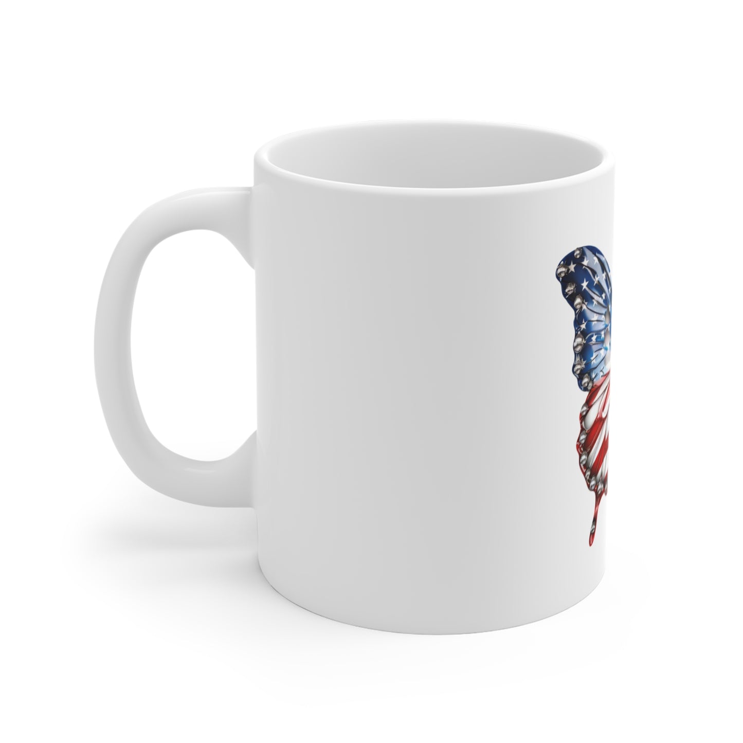 Jeweled American Flag Butterfly Mug – Luxury Patriotic Butterfly Coffee Mug – Red White Blue Crystal Accent Wing Design – Premium USA Gift American Flag Butterfly Mug — Patriotic 11oz Coffee Cup for...