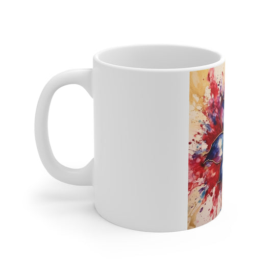 Patriotic Floral Burst Coffee Mug – Red White Blue Watercolor Flower Mug – Explosive Ink Bloom Cup – Artistic Americana Gift Colorburst Floral Mug — Vibrant Blue & Red Watercolor Flower Ceramic Coffee...