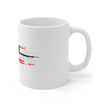 Distressed American Flag Brush Stroke Mug – Vintage USA Flag Coffee Cup – Rustic Patriotic Design Mug 11oz