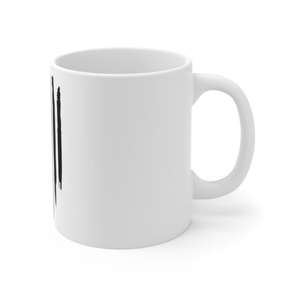 Blacked-Out Distressed Vertical American Flag Coffee Mug – Minimalist USA Flag Mug – Stealth Patriotic Cup – Grunge Stripe Flag Design Mug 11oz
