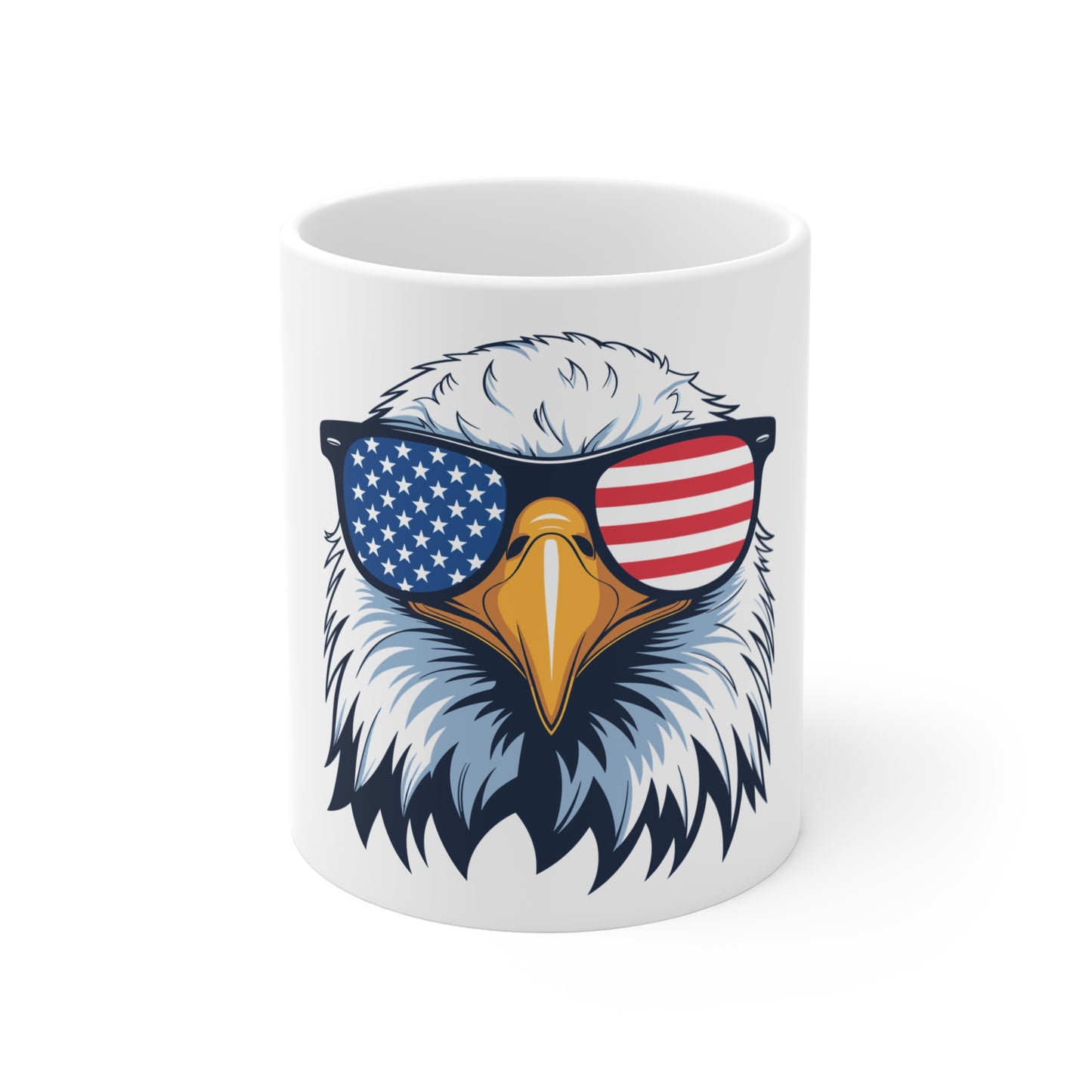 Patriotic Eagle Sunglasses Mug – Cool American Eagle Coffee Mug – USA Flag Aviator Shades Cup – Bold Patriotic Gift Mug Mug 11oz