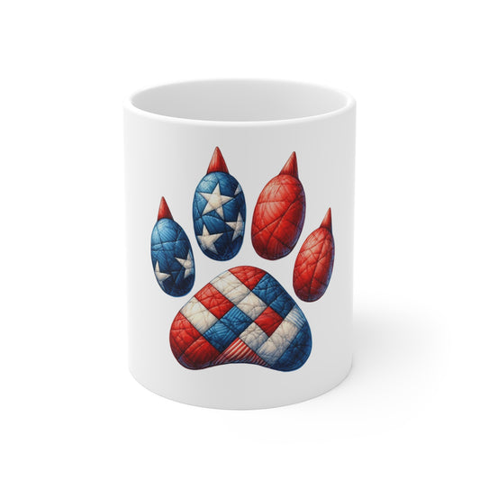 Patriotic Dog Paw Coffee Mug with Claw Detail – Red White Blue Patchwork Paw Print Mug – Bold Americana Dog Lover Gift – USA Pride Mug Patriotic Paw Print Mug — American Flag Dog/Cat Lover 11oz Coffee...