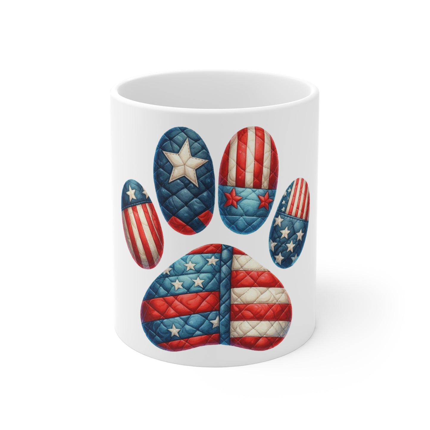 American Flag Dog Paw Coffee Mug – Bold Patchwork USA Paw Print Mug – Red White Blue Dog Lover Mug – Patriotic Pet Gift Cup Patriotic Paw Print Mug — American Flag Dog Lover 11oz Coffee Cup