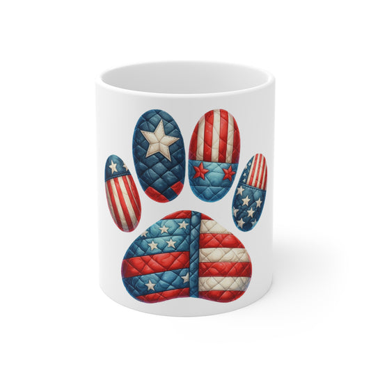 American Flag Dog Paw Coffee Mug – Bold Patchwork USA Paw Print Mug – Red White Blue Dog Lover Mug – Patriotic Pet Gift Cup Patriotic Paw Print Mug — American Flag Dog Lover 11oz Coffee Cup
