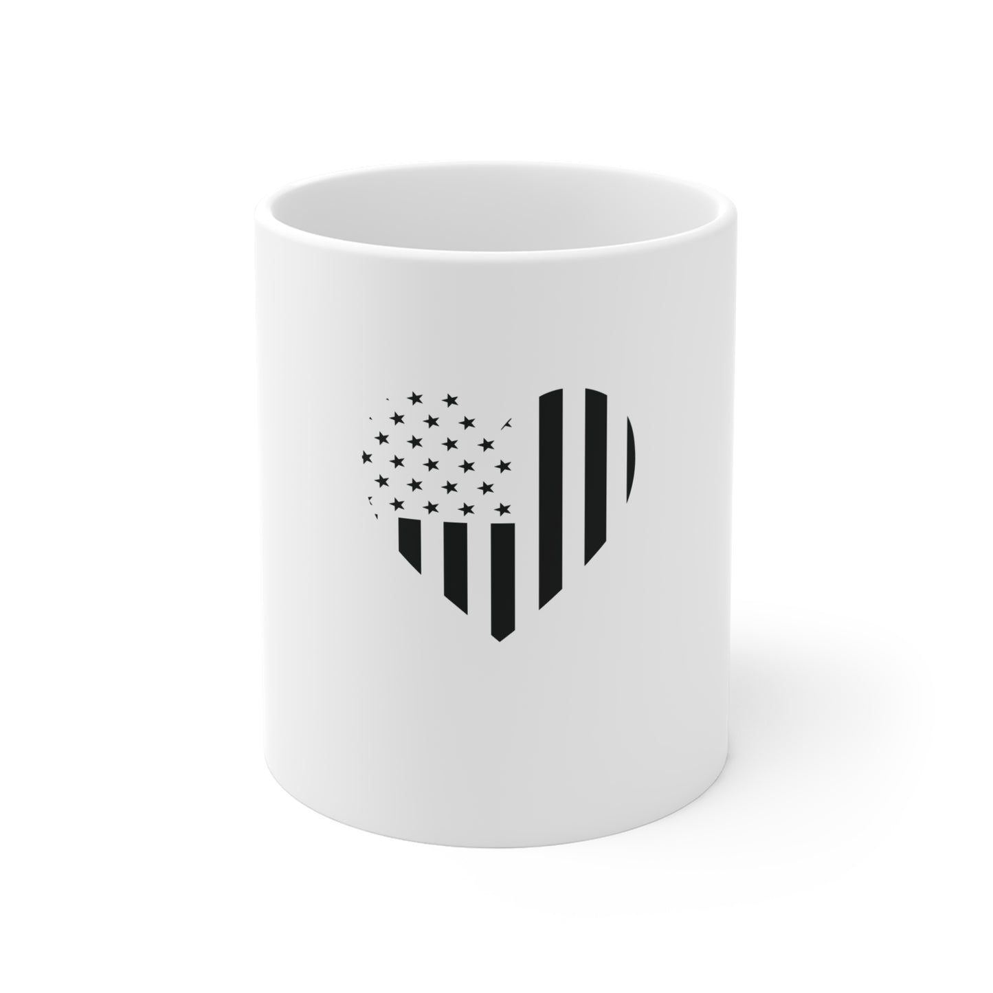 Stealth American Flag Heart Coffee Mug – Blacked Out USA Flag Mug – Minimalist Vertical Stripe Heart Design Cup – Subtle Patriotic Gift Mug Mug 11oz