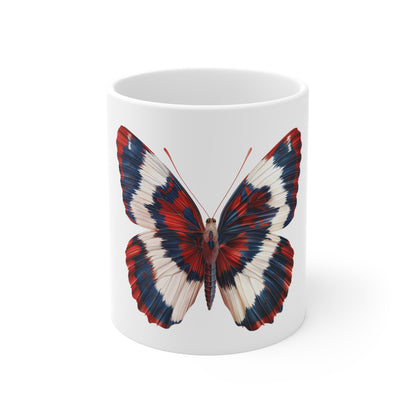 Patriotic Feathered Butterfly Mug – Red White Blue Textured Wing Coffee Mug – Americana Soft Edge Art Cup – USA Gift Mug Mug 11oz
