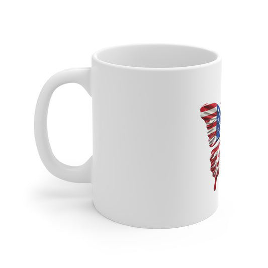 Glossy American Flag Butterfly Coffee Mug – High-Impact Patriotic Wings Mug – Red White Blue USA Freedom Cup American Flag Butterfly Mug - Patriotic 11oz Coffee Cup